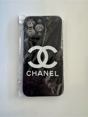 C C Black Phone Case with White Interlocking Logo